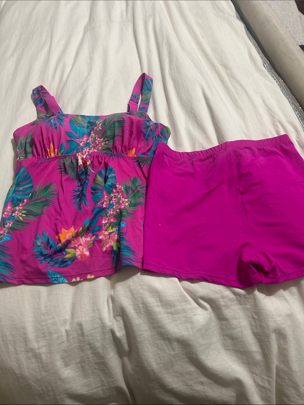 Belle by Kim Gravel Fuchsia Tropical Tankini with Solid Shorts